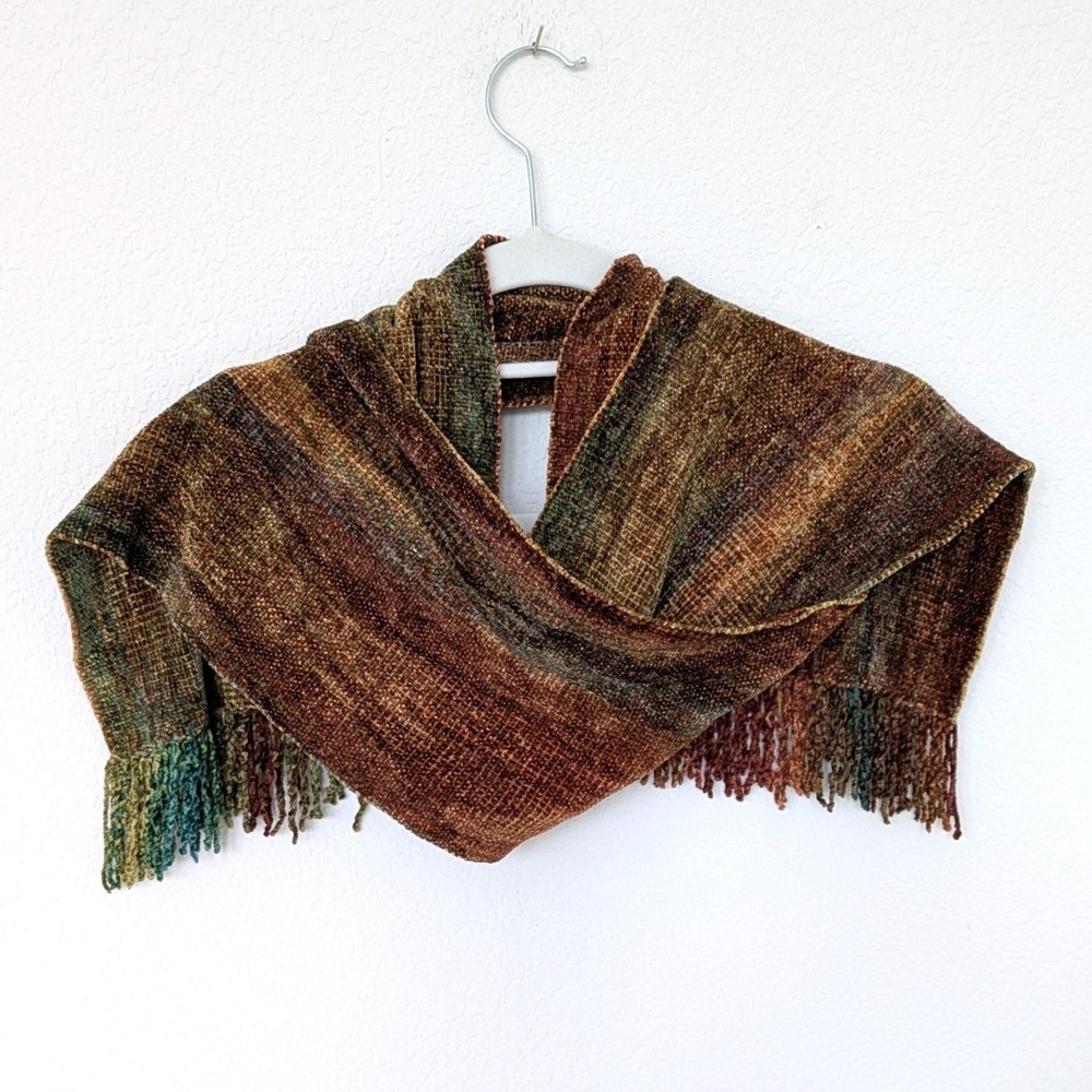 Novica Bamboo Rayon Woven Wrap Scarf Women OS Brown Earth Tone Fringe Artisanal